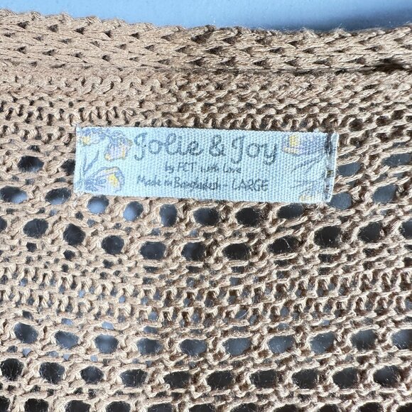 Jolie & Joy Knitted Crop Sweater Cardigan Tan Size L Boho Crochet - Picture 5 of 8